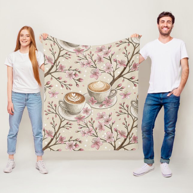 Cherry Blossom Coffee Cozy Pattern (6) Fleece Blanket (In Situ)