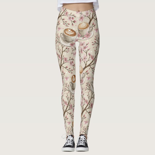 Cherry Blossom Coffee Cozy Pattern (6) Leggings (Front)