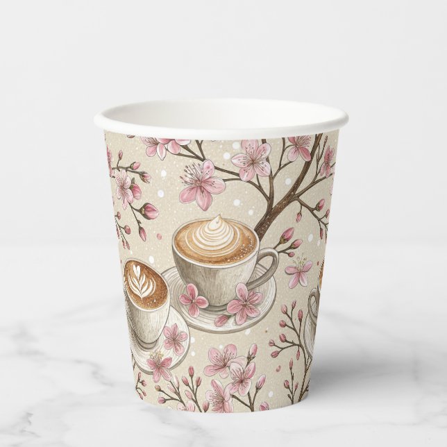 Cherry Blossom Coffee Cozy Pattern (6) Paper Cups (Front)