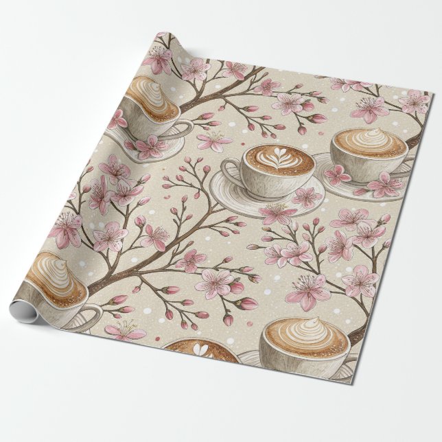 Cherry Blossom Coffee Cozy Pattern (6) Wrapping Paper (Unrolled)