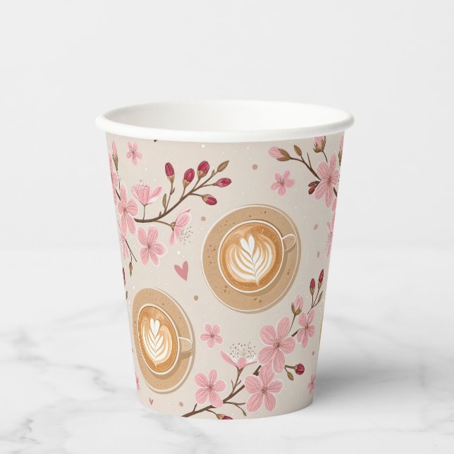 Cherry Blossom Coffee Cozy Pattern (7) Paper Cups (Front)