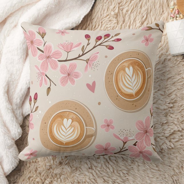Cherry Blossom Coffee Cozy Pattern (7) Throw Pillow (Blanket)
