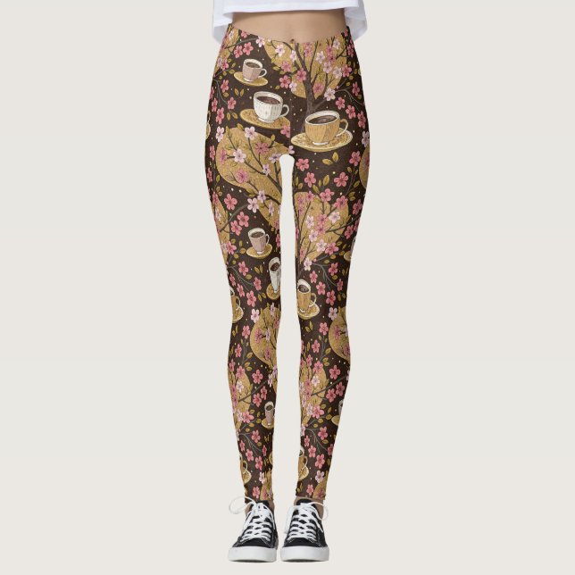 Cherry Blossom Coffee Cozy Pattern (8) Leggings (Front)