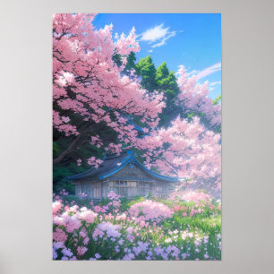 Cherry Blossom Cottage Poster