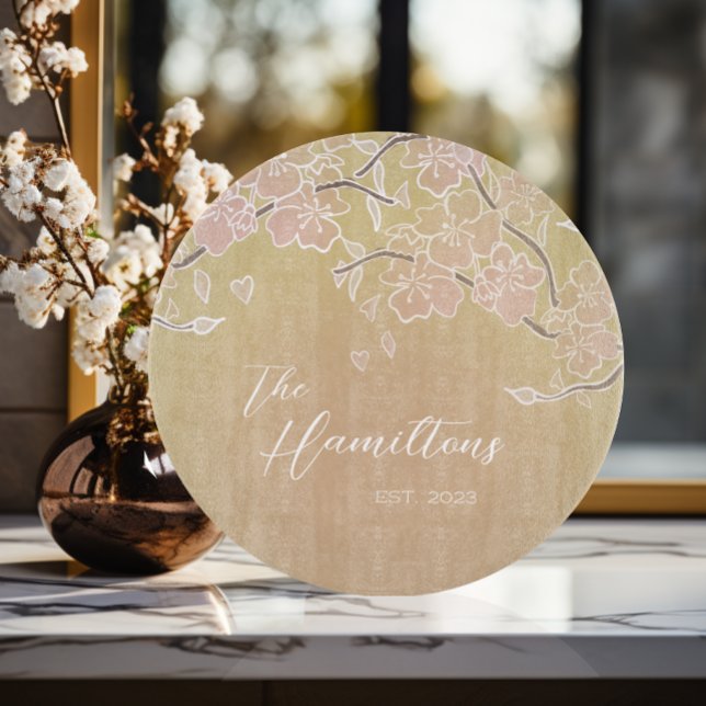 Cherry Blossom Custom Established Year  Cutting Board (Creator Uploaded)