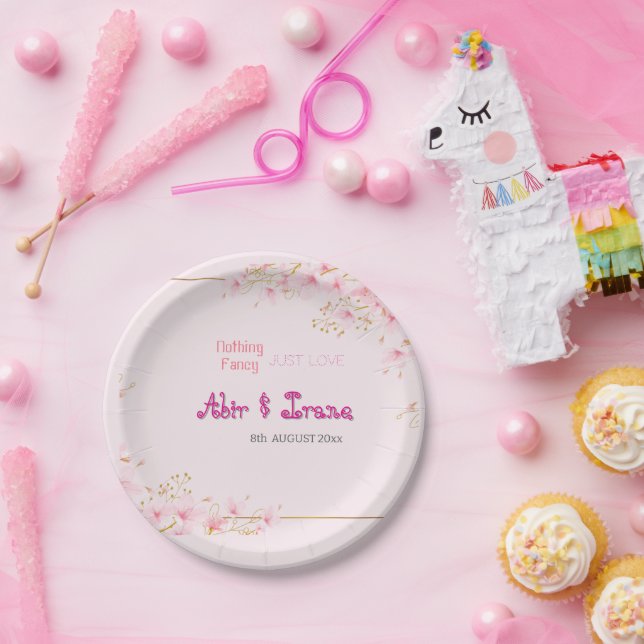 Cherry Blossom Custom Pink Personalized Elegant  Paper Plate (Party)