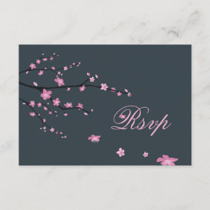 Cherry Blossom Dark RSVP Cards For Wedding