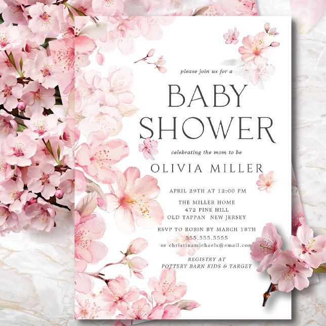 Cherry Blossom Delight Bébé Douche Invitations (Créateur téléchargé)