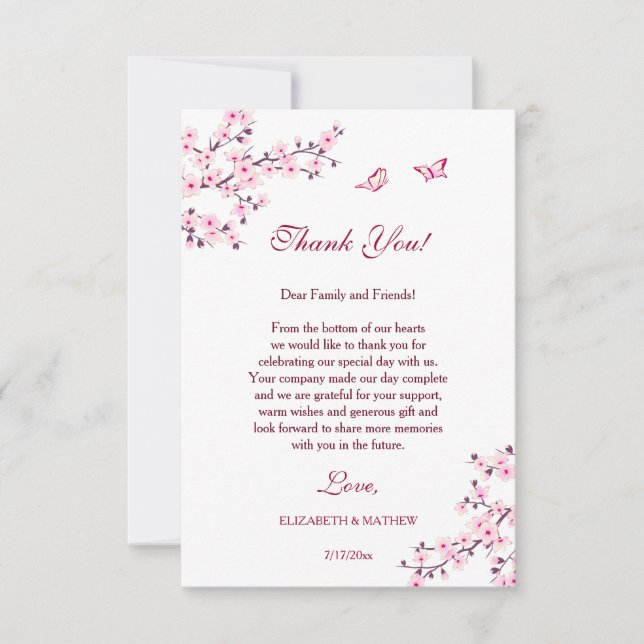 Cherry Blossom Downloadable Wedding Thank You Invitation (Front)
