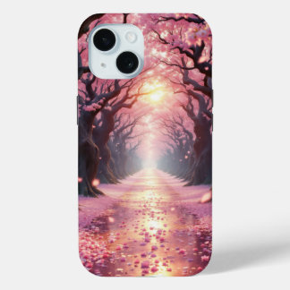 Cherry Blossom Dreams: The Path of Pink Light iPhone 15 Case