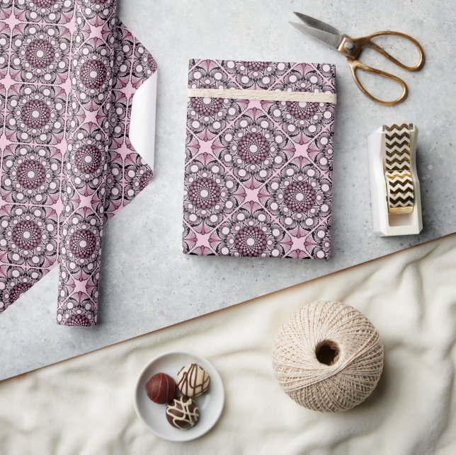 Cherry Blossom Dusky Rose Dot Mandala Diamond Tile Wrapping Paper (Crafts)