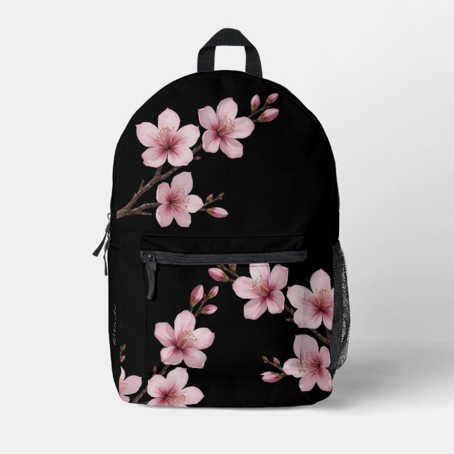 Cherry Blossom DUSTY Pink Black Monogram Printed Backpack (Front)