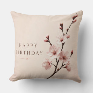 Cherry Blossom Elegance Birthday Throw Pillow