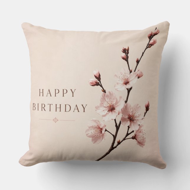 Cherry Blossom Elegance Birthday Throw Pillow (Front)