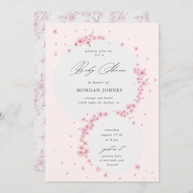 cherry blossom elegant baby shower invitation (Front/Back)
