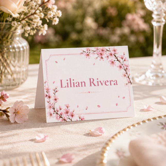 Cherry Blossom Elegant Botanical Spring Place  Card (Creator Uploaded)