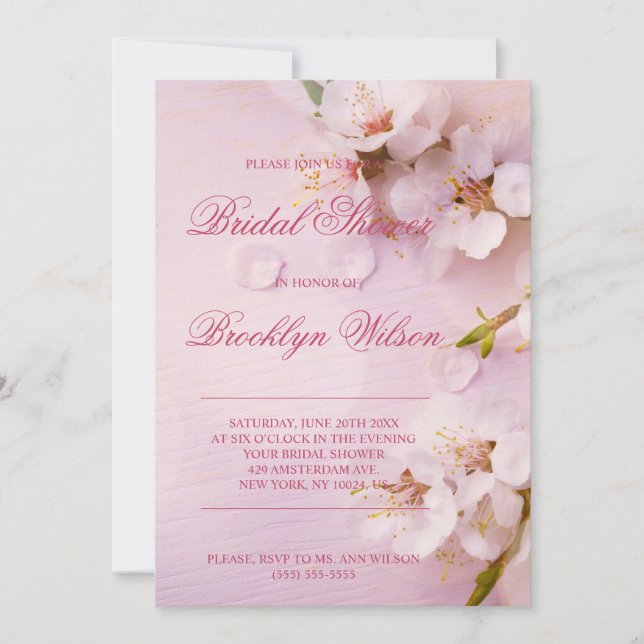 Cherry Blossom Elegant Bridal Shower Invitations (Front)