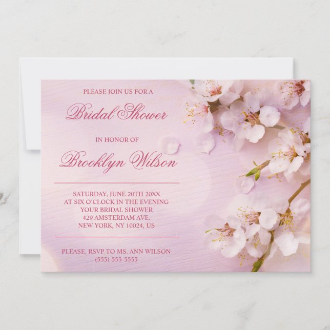 Cherry Blossom Élégant Invitations Fêtes des marié (Devant)