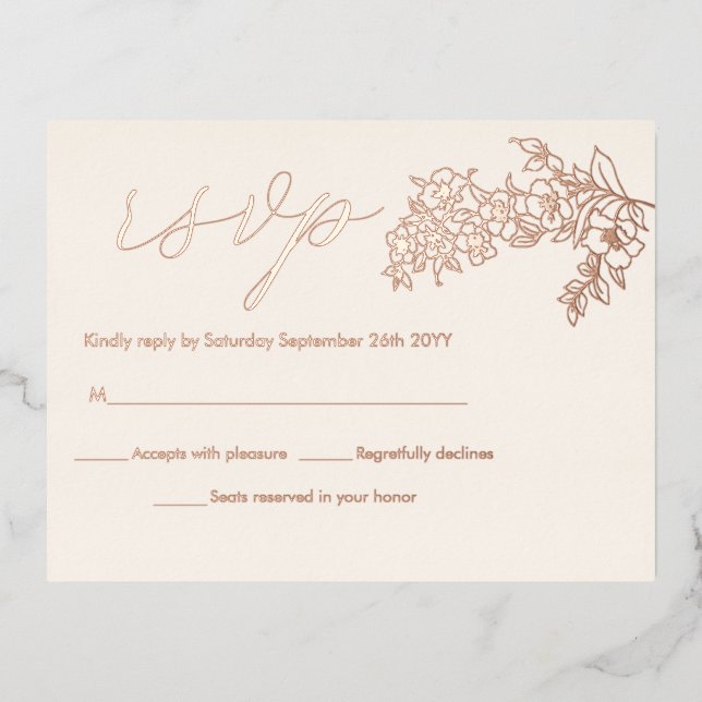 Cherry Blossom Elegant REAL Rose Gold RSVP Cards (Front)