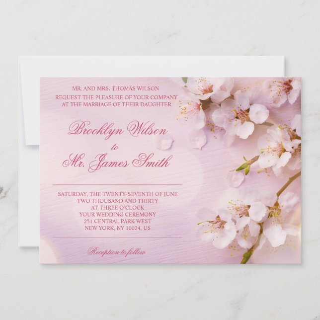 Cherry Blossom Élégante invitation de mariage (Devant)