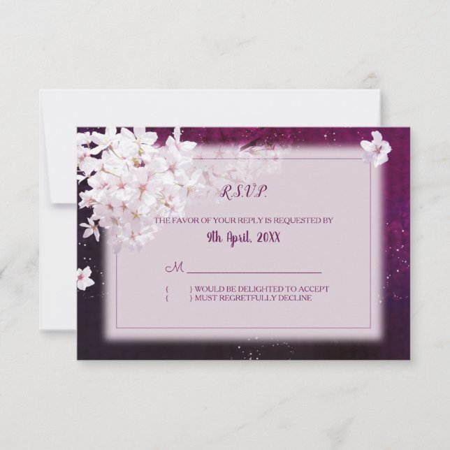 Cherry Blossom Evening Wedding RSVP Card (Front)