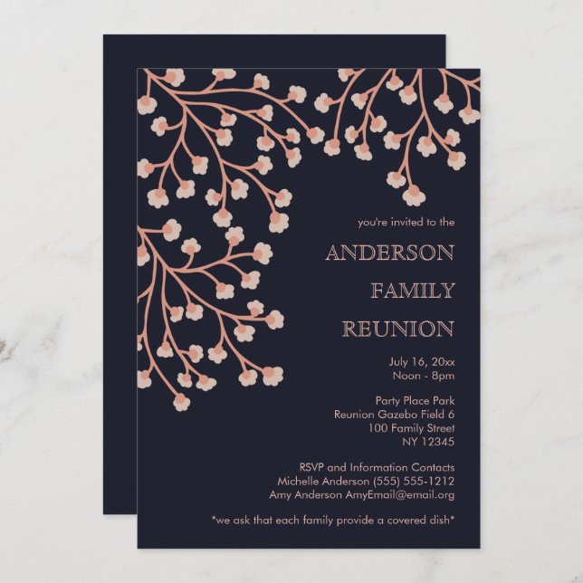 Cherry Blossom Family Tree Reunion Invitation (Front/Back)