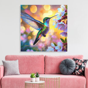 Cherry Blossom Fantasy Hummingbird Canvas Print