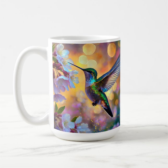 Cherry Blossom Fantasy Hummingbird Coffee Mug (Left)