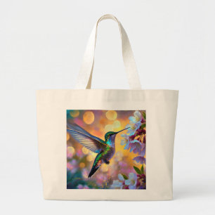 Cherry Blossom Fantasy Hummingbird Large Tote Bag