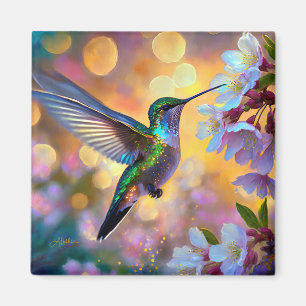 Cherry Blossom Fantasy Hummingbird Magnet