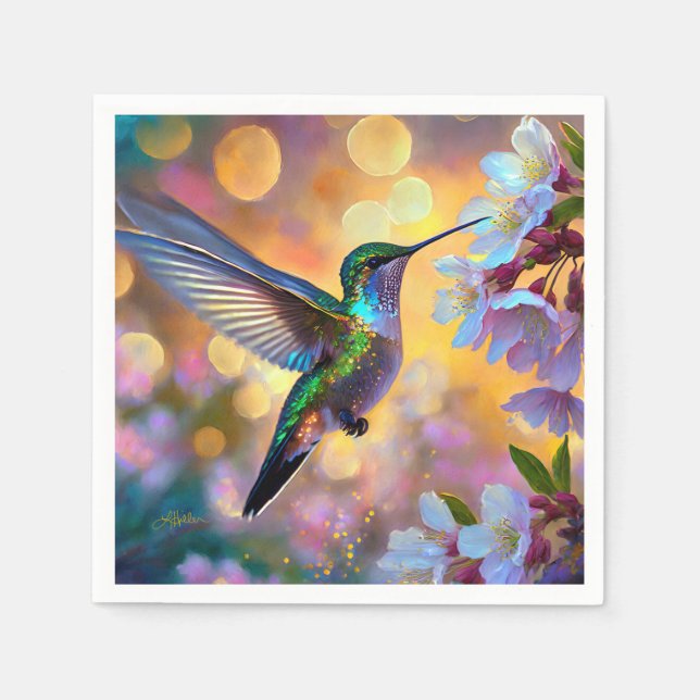 Cherry Blossom Fantasy Hummingbird Napkin (Front)