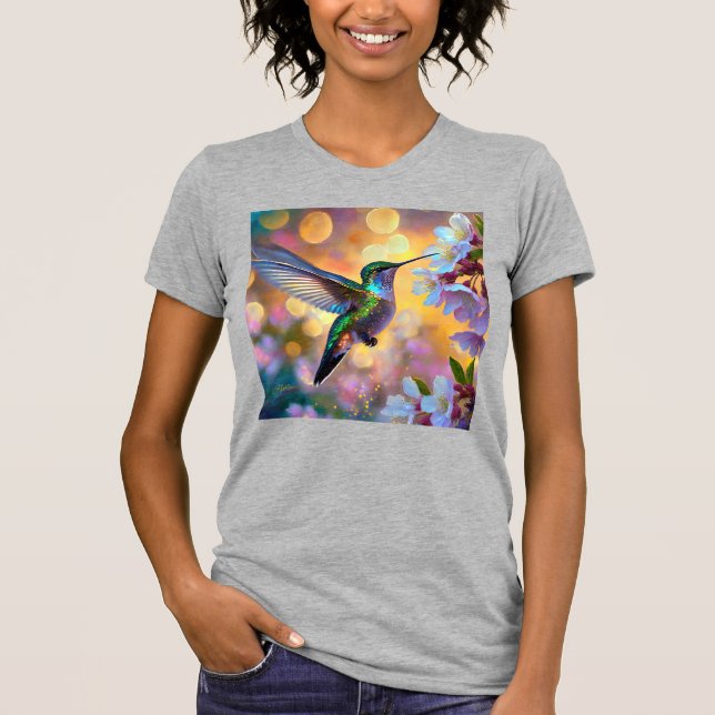 Cherry Blossom Fantasy Hummingbird T-Shirt (Front)