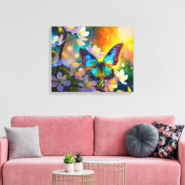 Cherry Blossom Fantasy Sunrise Butterfly Canvas Print (Insitu(LivingRoom))