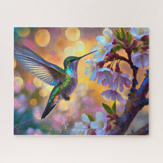 Cherry Blossom Fantasy Sunrise Hummingbird Jigsaw Puzzle