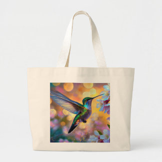Cherry Blossom Fantasy Sunrise Hummingbird Large Tote Bag