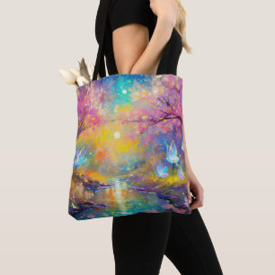 Cherry Blossom Fantasy Sunrise Stream Tote Bag