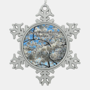 Cherry Blossom Festival Washington D.C. Souvenir Snowflake Pewter Christmas Ornament