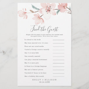 Cherry Blossom Find the Guest Reception Game Flyer