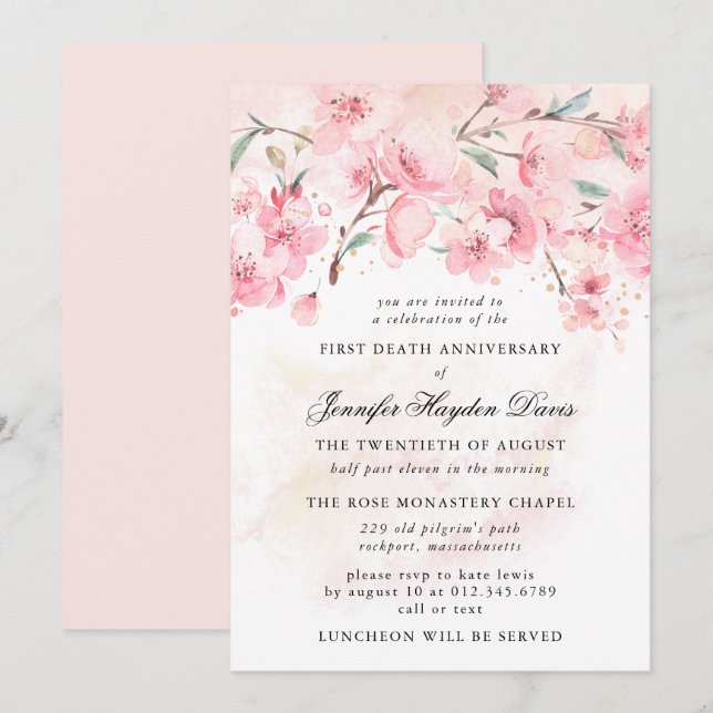 Cherry Blossom First Death Anniversary Invitation (Front/Back)