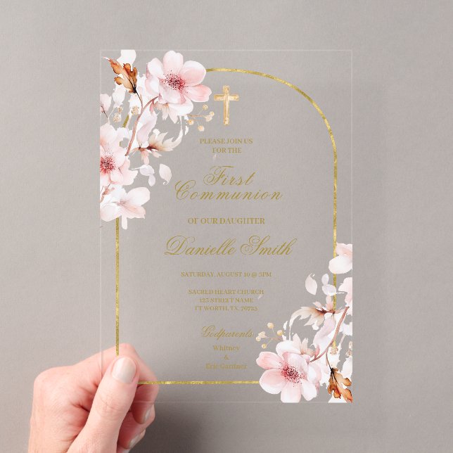 Cherry blossom Floral Baptism Acrylic Invitations (Insitu (Handheld))