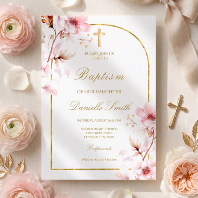 Cherry blossom Floral Baptism Invitation (Creator Uploaded)