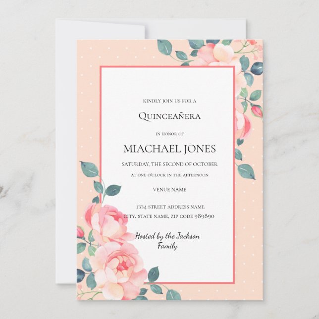 Cherry Blossom Floral Blush Gold  Invitation (Front)