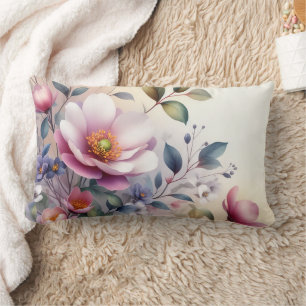 Cherry Blossom Floral Delight  in watercolor Lumbar Pillow