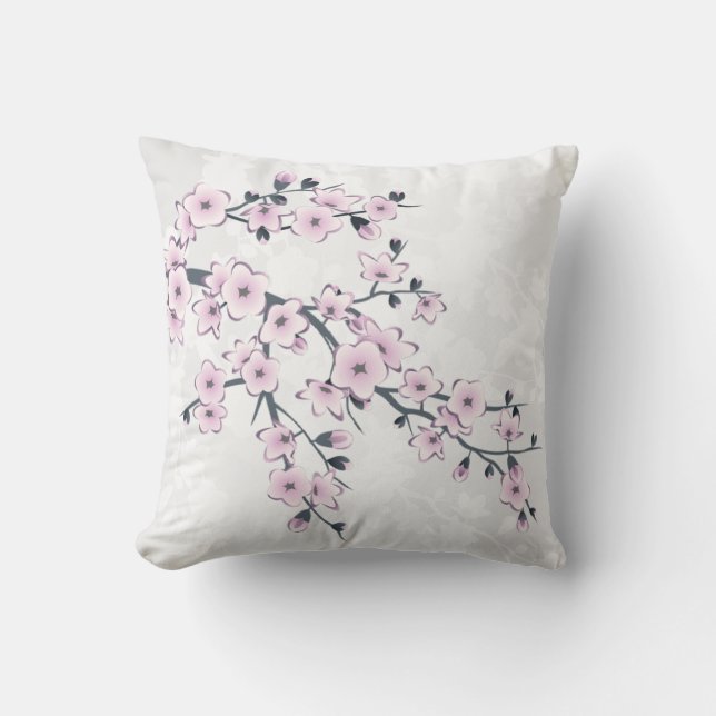 Cherry Blossom Floral Dusty Pink White Throw Pillow (Front)