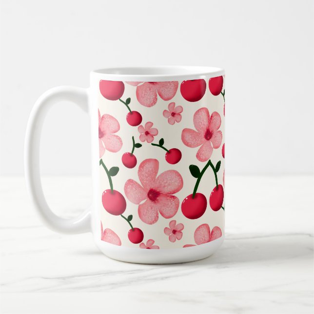 Cherry Blossom Floral Pattern, Pink Flowers  Coffee Mug (Left)