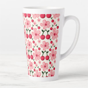 Cherry Blossom Floral Pattern, Pink Flowers Latte Mug