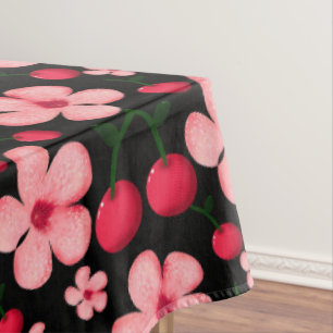 Cherry Blossom Floral Pattern, Pink Flowers Tablecloth