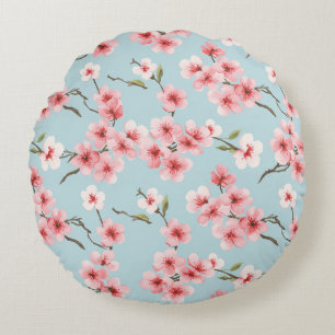 Cherry Blossom Floral Pattern Round Pillow