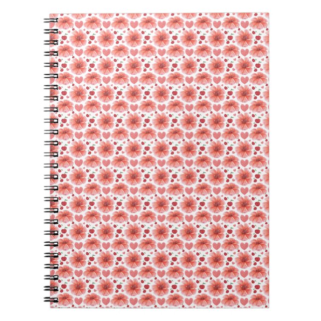 Cherry Blossom Floral Pattern with hearts Notebook (Front)