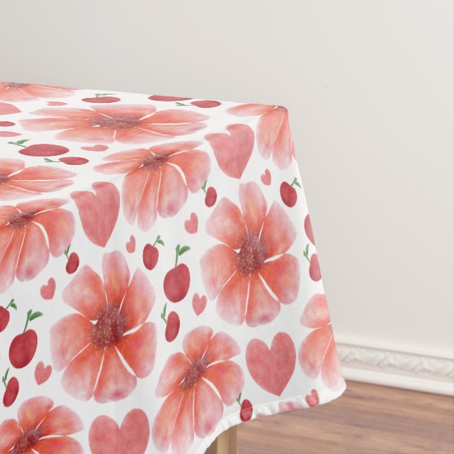 Cherry Blossom Floral Pattern with hearts Tablecloth (In Situ)
